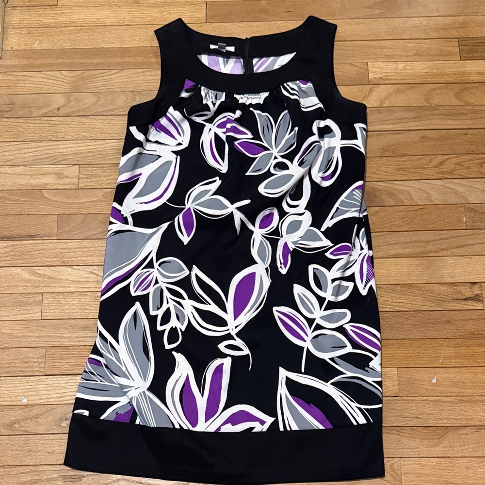 dressbarn Black and Purple Leaf Print Dress
